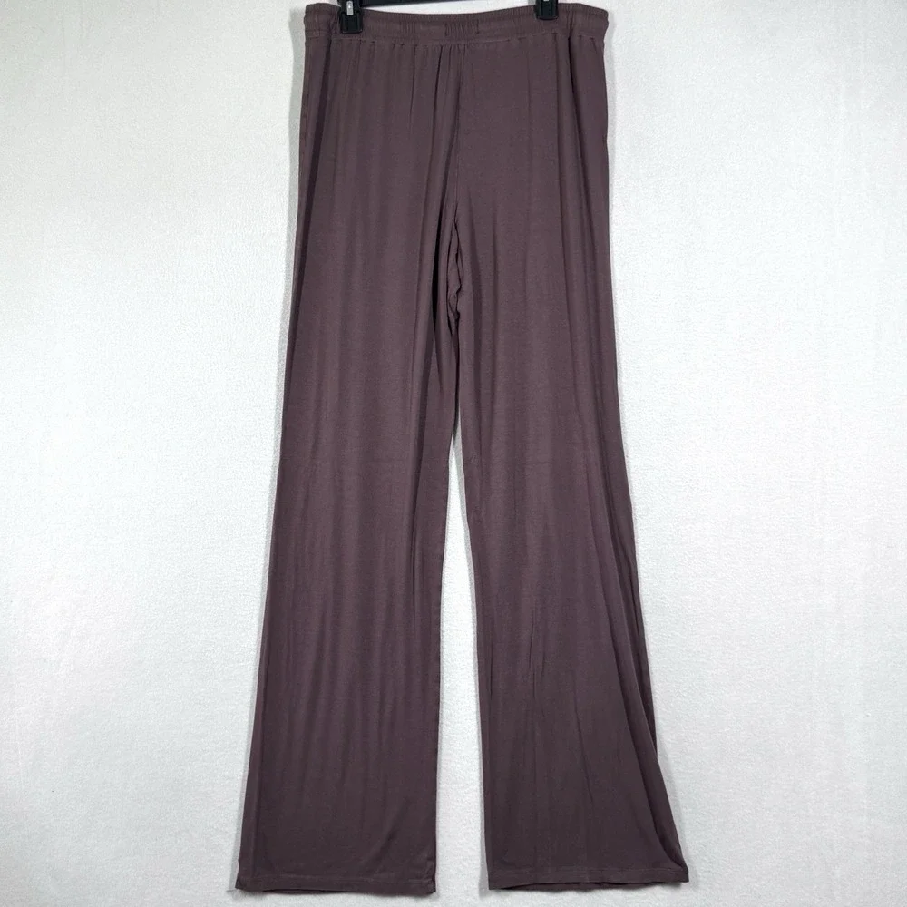 Nuuds Pants Womens Large Pajama Lounge Wide Leg Coffee Brown Lightweight Stretch